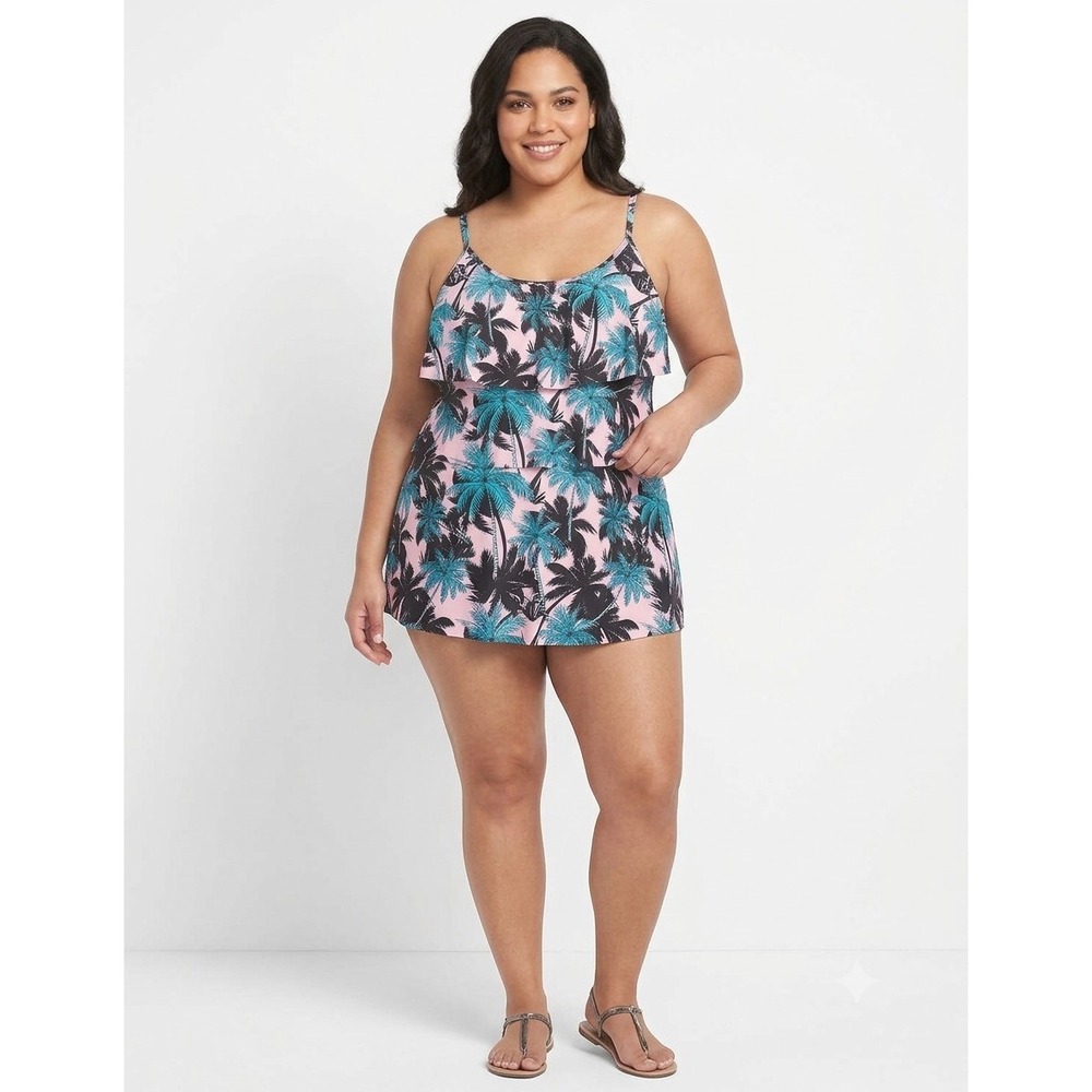 Ocean Blues Women's Swim tankini top 3XL Plus Tropical Pink Black Blue